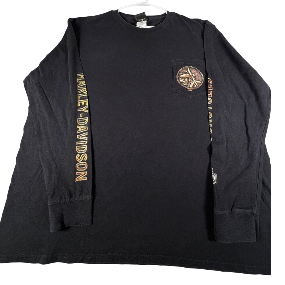 Harley-Davidson Mens Black Long Sleeve Pocket T-Shirt 3XL 2017 Cotton